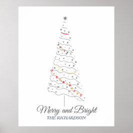 Merry och Bright Julgran | Minimalistisk utskrift Poster