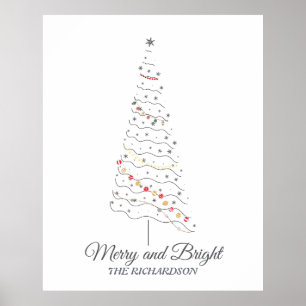 Merry och Bright Julgran Minimalistisk utskrift Poster