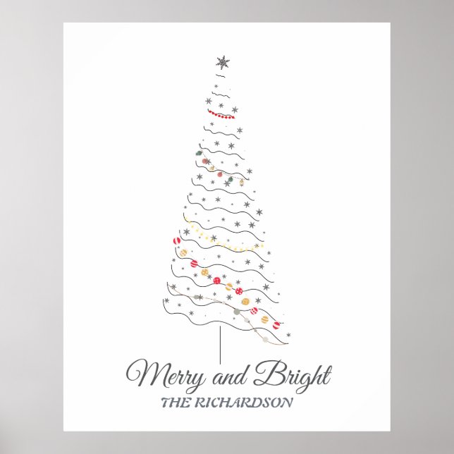 Merry och Bright Julgran | Minimalistisk utskrift Poster (Framsidan)