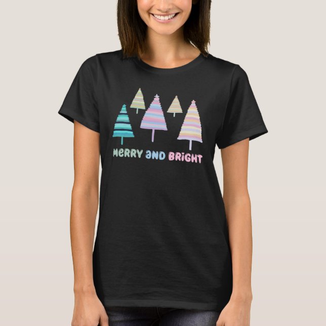Merry och Bright Julgran T Shirt (Framsida)