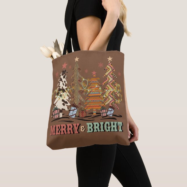 Merry och Bright Julgranar Boho Shopping Tygkasse (Närbild)