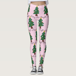 Merry och Bright Julgranar på Rosa Leggings
