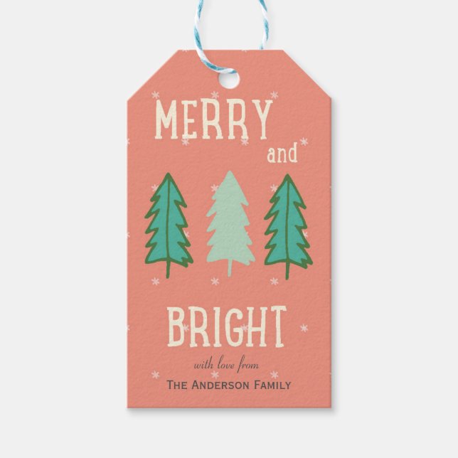 Merry och Bright Julgranar Whimsical Presentetikett (Framsidan)