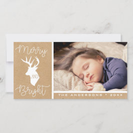 Merry och Bright | Kraft Hjort | Rustic jul Julkort