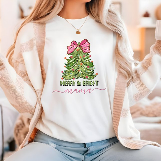 Merry och Bright Mamma Script Julgran-skjorta T Shirt (Skapare uppladdad)