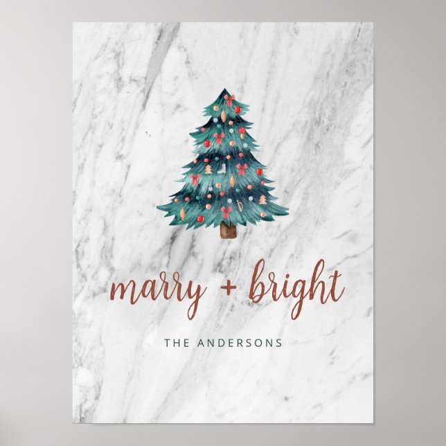 Merry och Bright Marble Julgran och Script Poster (Framsidan)