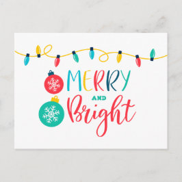 Merry och Bright med en sträng av ljus Vykort