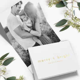 Merry och Bright | Minimal julfoto i Guld Folierat Kort