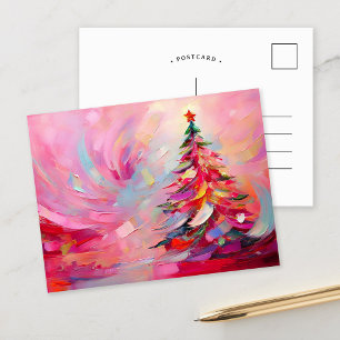 Merry och Bright Modern Abstrakt Julgran Helg Vykort