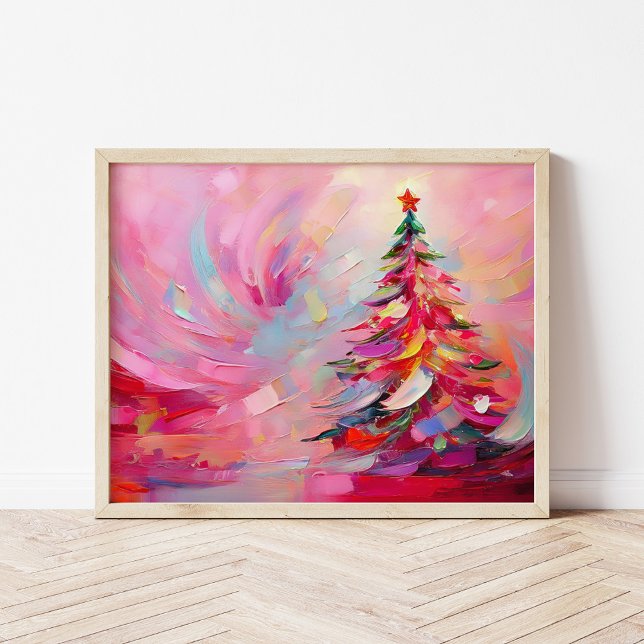 Merry och Bright Modern Abstrakt Julgran Poster (Skapare uppladdad)