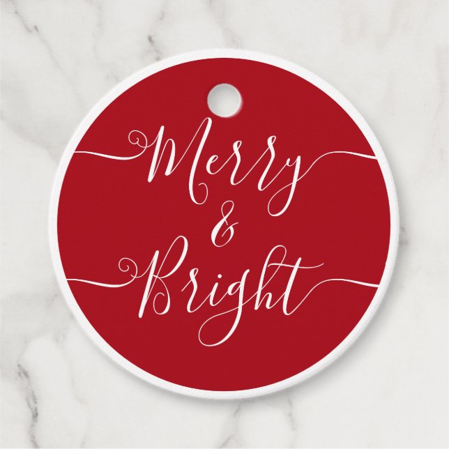 Merry och Bright | Modern Caligraphy Red jul Gåvor Etiketter (Framsida)