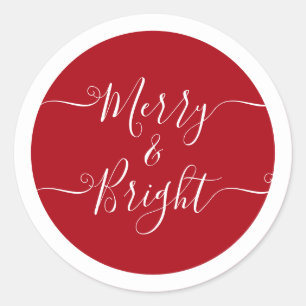 Merry och Bright Modern Caligraphy Red jul Runt Klistermärke