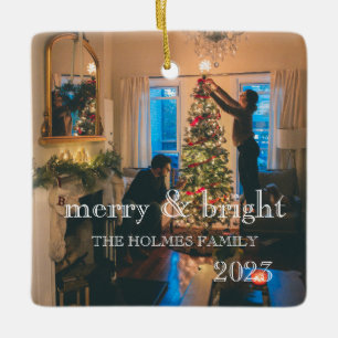 Merry och Bright   Modern jul par Photo O Julgransprydnad Keramik