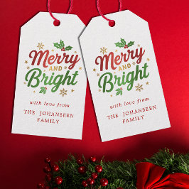 Merry och Bright Modern jul Red Holly Berry Presentetikett