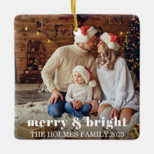 Merry och Bright Modern julfamilj Foto Julgransprydnad Keramik
