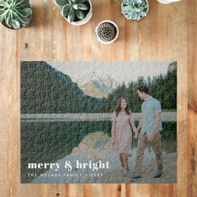 Merry och Bright | Modern julfoto Pussel (Skapare uppladdad)
