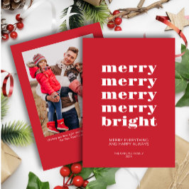 Merry och Bright Modern Minimal Red Photo Julkort