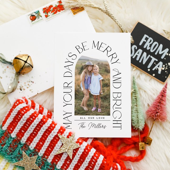 Merry och Bright | Modern Minimalistisk teckningsb Julkort (Skapare uppladdad)