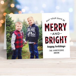 Merry och Bright Modern Red Buffalo Play Photo Helgkort