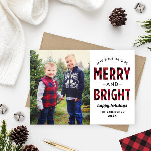 Merry och Bright Modern Red Buffalo Play Photo Julkort