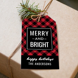 Merry och Bright Modern Red Buffalo Play Presentetikett