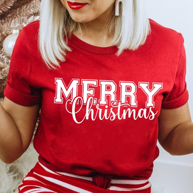 Merry och Bright Modern Red God jul-gåva T Shirt (Merry  Christmas Shirt, Nice With Christmas Shirt, Christmas Party Shirt Christmas T-Shirt,)