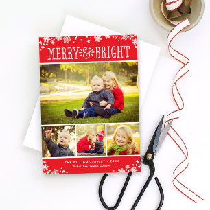 Merry och Bright Modern Red Photo Collage Julkort