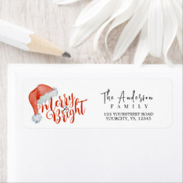 Merry och Bright modern Red Santa hat Returadress Etikett