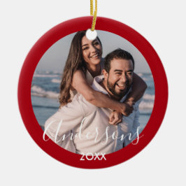 Merry och Bright | Modern Typografi Röd jul Julgransprydnad Keramik