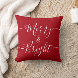 Merry och Bright | Modern Typografi Röd jul Kudde