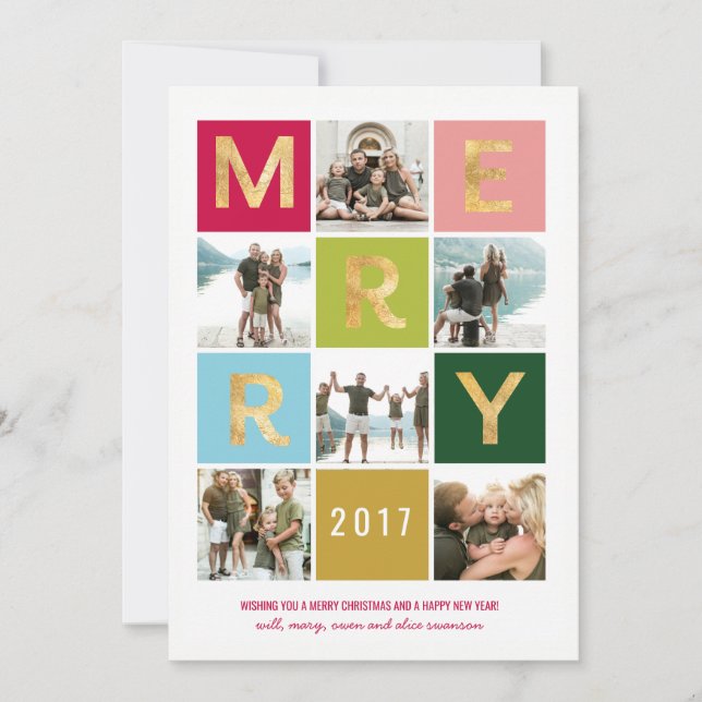 Merry och Bright Multi-PhotoHoliday Card Julkort (Framsida)