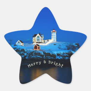 Merry och Bright Nubble julfyr Stjärnformat Klistermärke