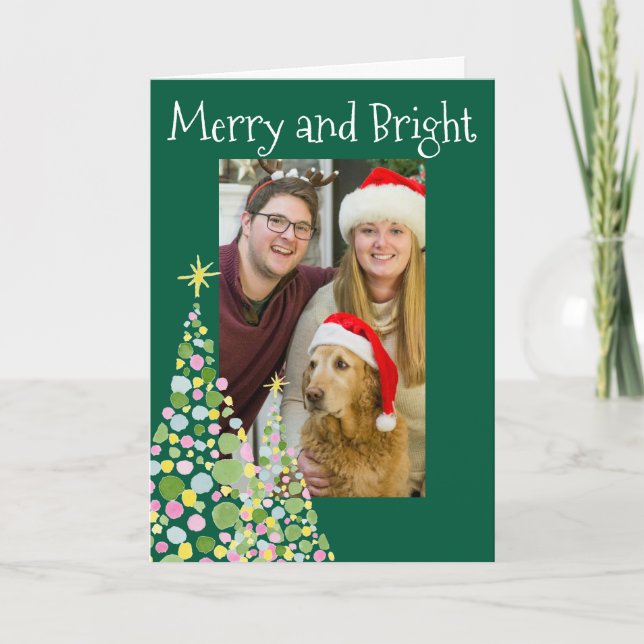 Merry och Bright Polka Dot Julgran Helgkort (Framsida)