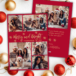 Merry och Bright Red Guld Photo Collage jul Julkort