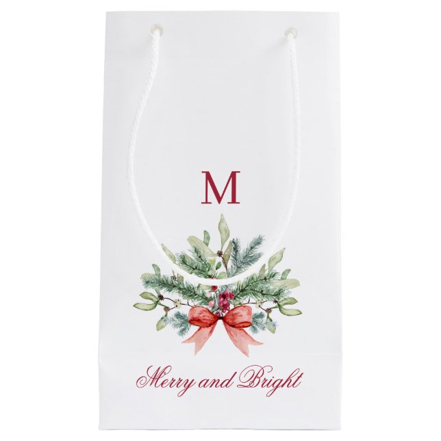 Merry och Bright Red Monogram Helgdag Greenery (Framsidan)