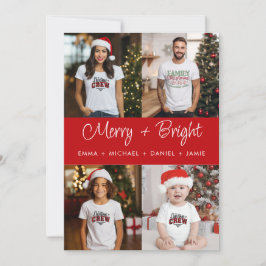 Merry och Bright Red Panel 4 Photo Family Julkort