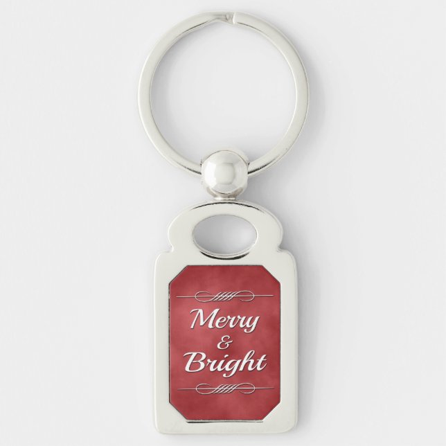 Merry och Bright Rektangulärt Silverfärgad Nyckelring (Framsidan)