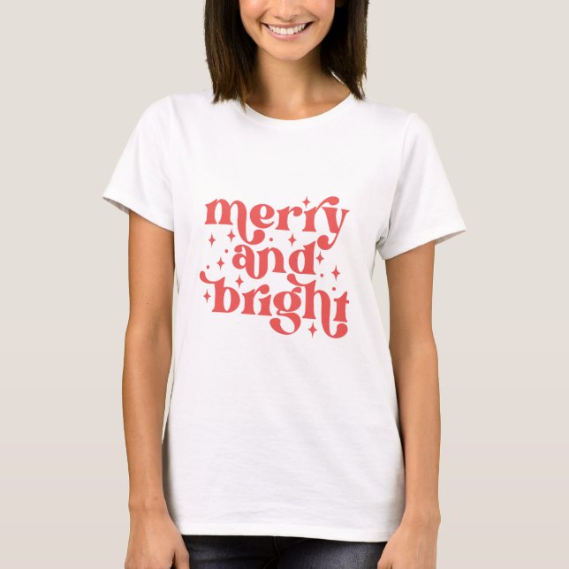 Merry och Bright Retro Groovy T Shirt (Framsida)