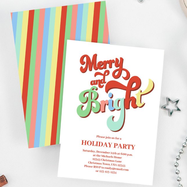 Merry och Bright Retro jul Party Inbjudningar (Merry and Bright retro style typography script. )