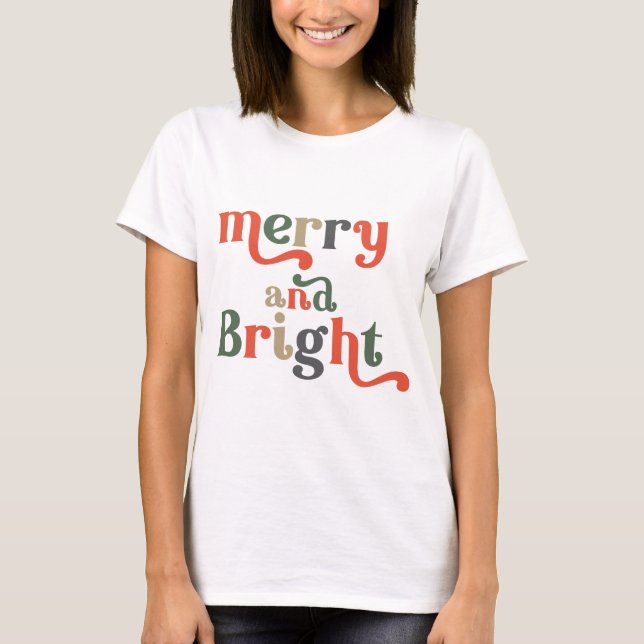 Merry och Bright Retro jul T-Shirt (Framsida)