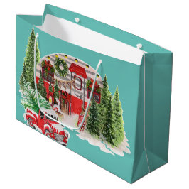 Merry och bright retro red lastbil Julafton blå hi