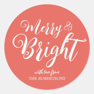 Merry och Bright Röd julklapp Runt Klistermärke
