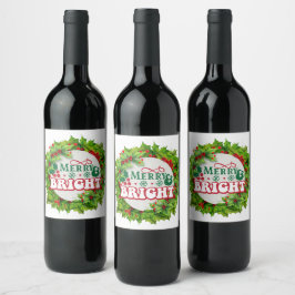 Merry och Bright Roligt Holly Berries Vinflaska Etikett