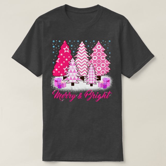 Merry och Bright Rosa Julgran, Rosa Christm T Shirt (Design framsida)