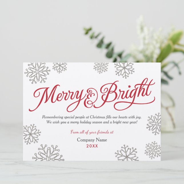 Merry och Bright Rustic Kraft Red Script Business Julkort (Stående Fram)