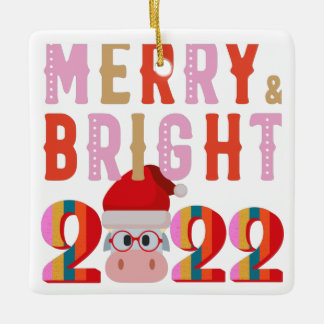 MERRY OCH BRIGHT SANTA GOTT NYTT ÅR 2022 JULAFTON JULGRANSPRYDNAD KERAMIK
