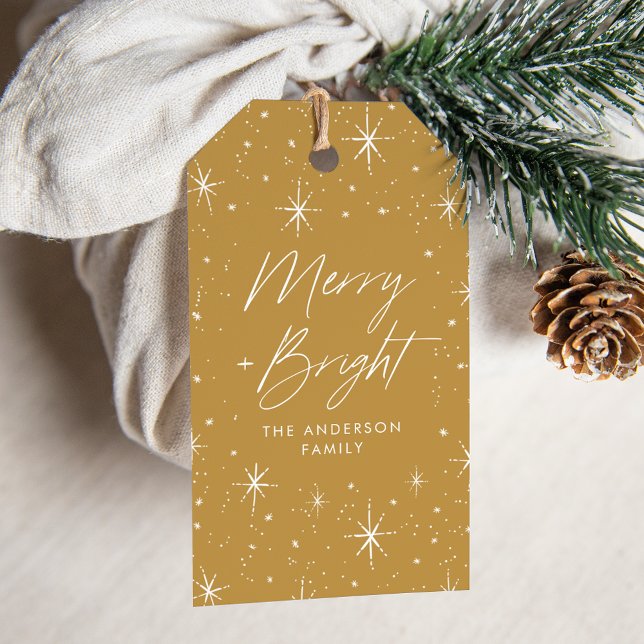 Merry och Bright Script Guld Helgdag Presentetikett (Skapare uppladdad)