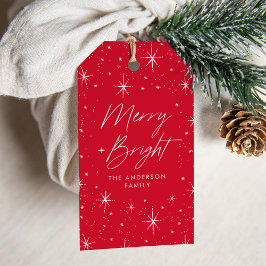 Merry och Bright Script Red Helgdag Presentetikett