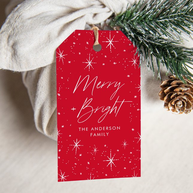 Merry och Bright Script Red Helgdag Presentetikett (Skapare uppladdad)
