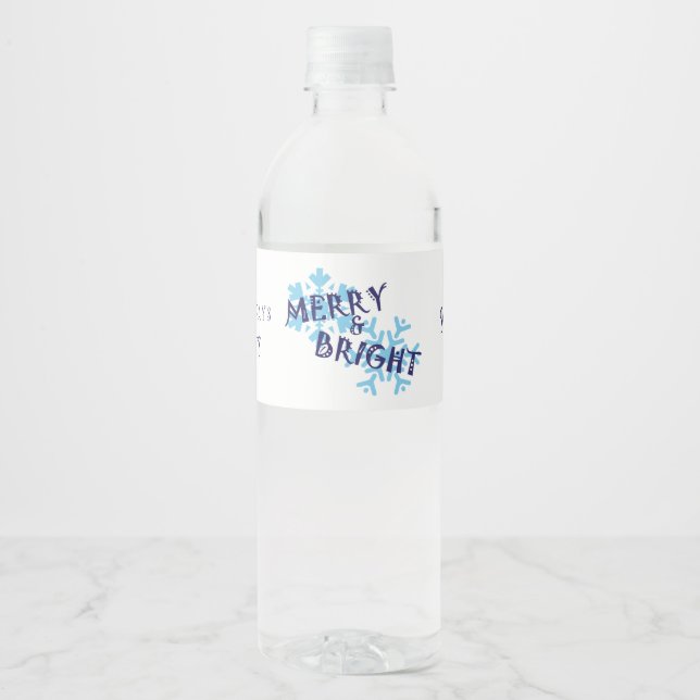 Merry och Bright, Silver och Blue Helgdag Vattenflaskor Etikett (Framsida)